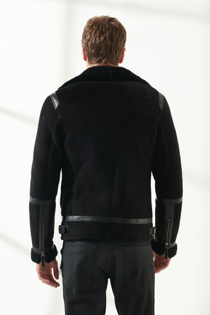 Black Aviator Shearling Jacket for Men