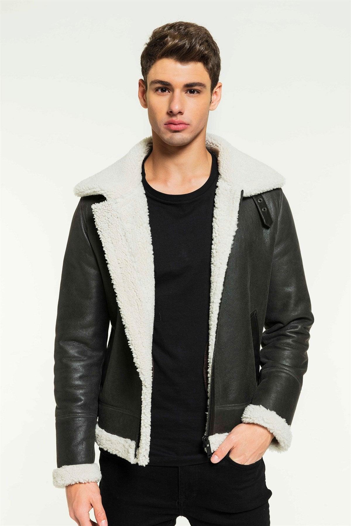 Aviator Men Grizzly Grey Shearling Jacket - Leather Loom
