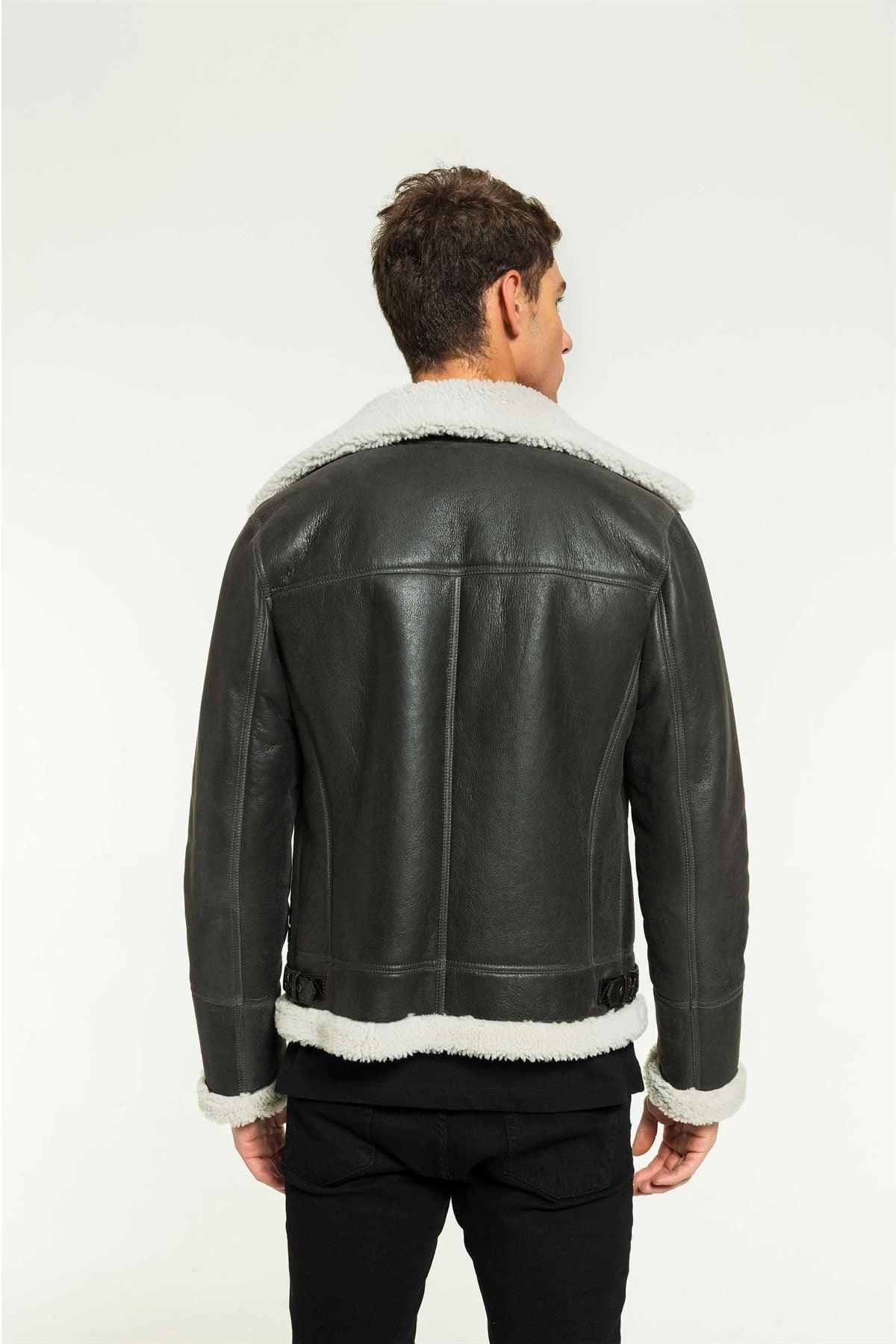 Aviator Men Grizzly Grey Shearling Jacket - Leather Loom