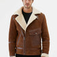 Aviator Tan & Off White Shearling Jacket for Men - Leather Loom