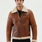 Aviator Tan & Off White Shearling Jacket For Men - Leather Loom