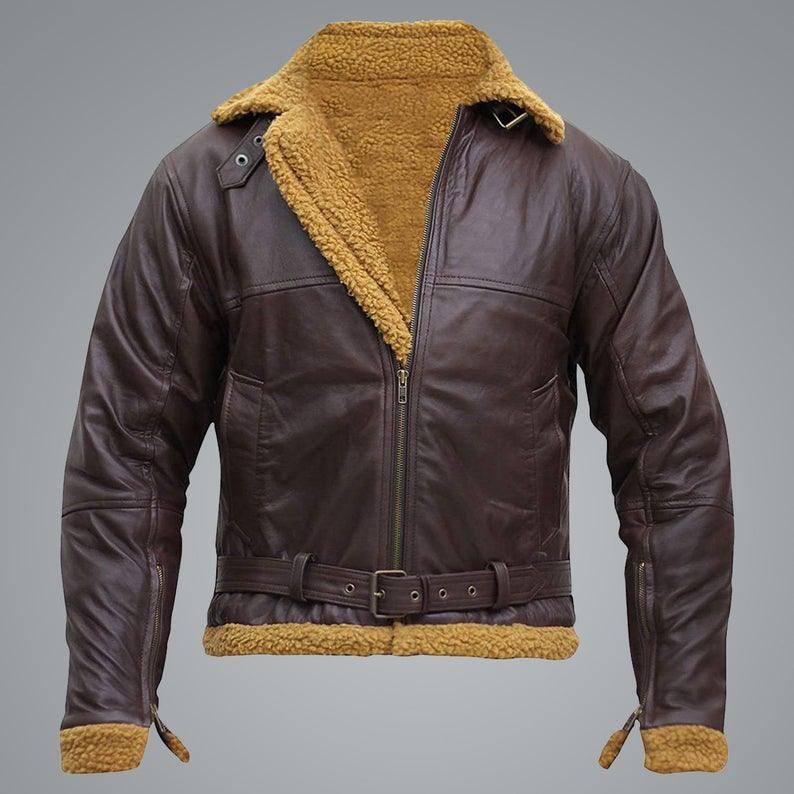 Men B3 Flying Aviator Pilot Shearling Jacket - Leather Loom
