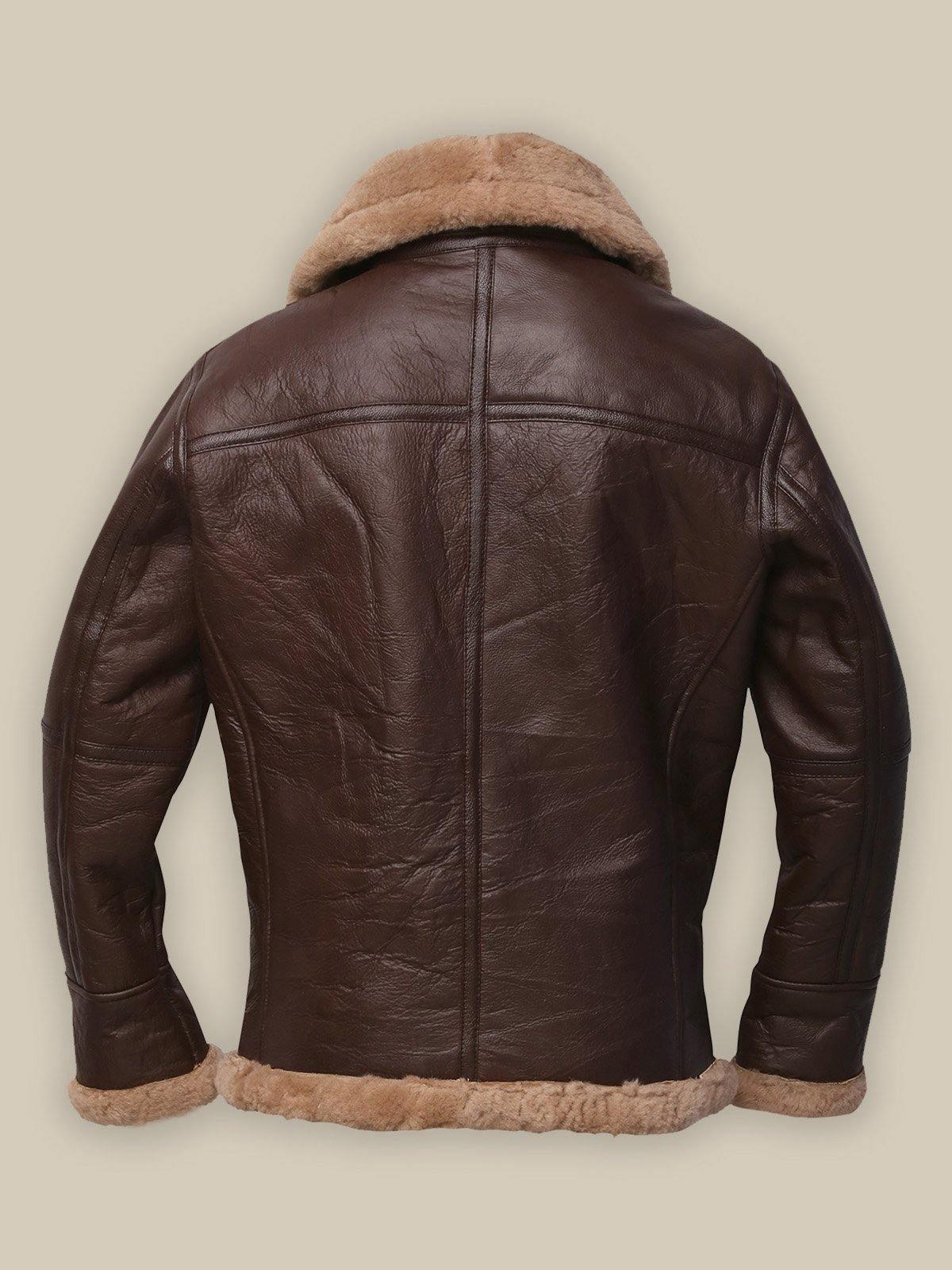 Men Brown Sheepskin Bomber Leather Jacket - Leather Loom