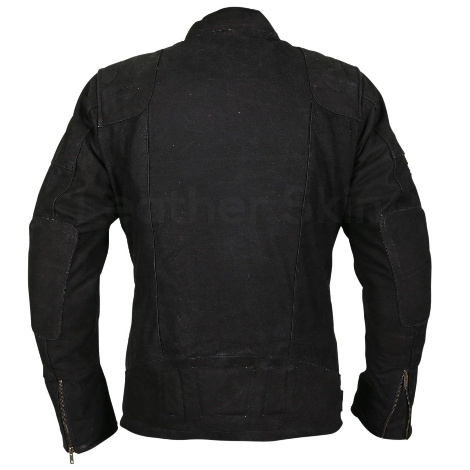 Men Black Suede Belted Leather Jacket with Zippers on Shoulders - Leather Loom
