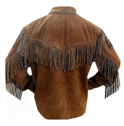 Men's Brown Suede Western Jacket, Suede Leather Jacket , Suede Cowboy Fringe Jacket - Leather Loom