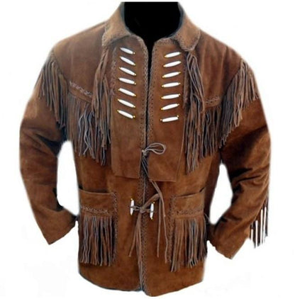 Men's Brown Suede Western Jacket, Suede Leather Jacket , Suede Cowboy Fringe Jacket - Leather Loom