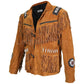 Men Brown Western Fringes with white beads decoration - Leather Loom