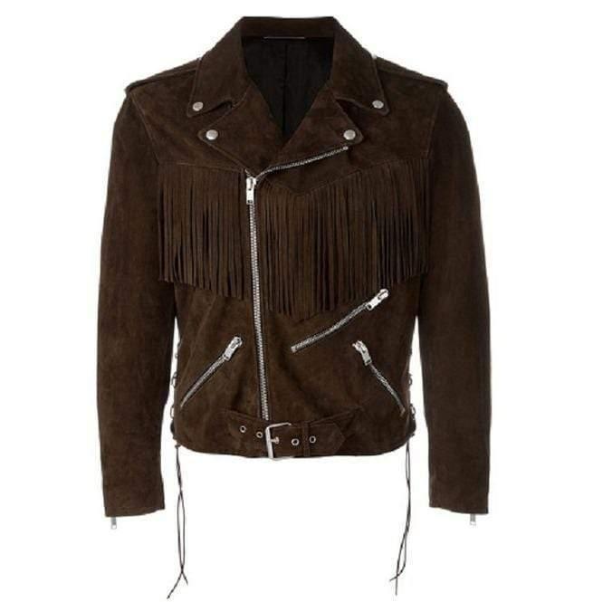 Men's Fringe Motorcycle Suede Jacket Men's Clothing, Men's Cow Boy Brown Western Jacket - Leather Loom