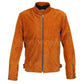 Men Tan Suede Leather Jacket with silver zippers - Leather Loom
