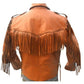 Men Tan Western Style Leather Jacket ,Cowboy Cowhide Leather Fringe Jacket - Leather Loom