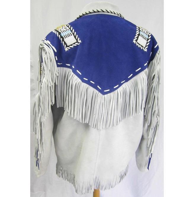 Men's Native American Western Suede Jacket with Fringes and Beads