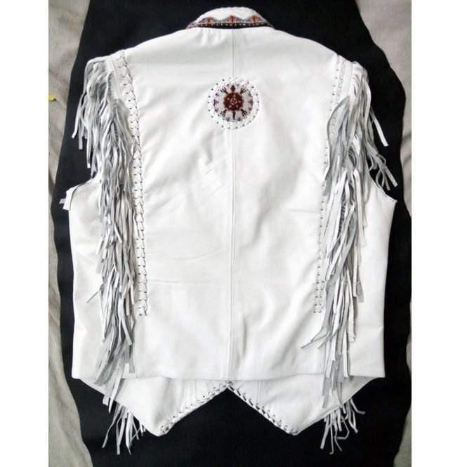 Western Leather Jacket, Handmade White Cowboy Fringe Leather Jacket - Leather Loom