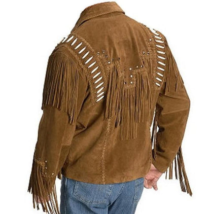 Men's Western Suede Jacket, Brown Fringe Cowboy Jacket - Leather Loom