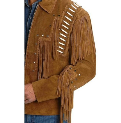 Men's Western Suede Jacket, Brown Fringe Cowboy Jacket - Leather Loom