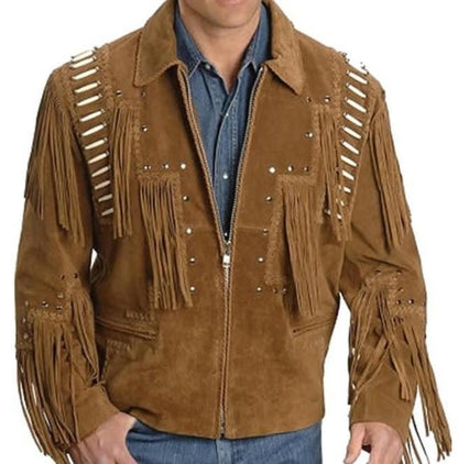 Men's Western Suede Jacket, Brown Fringe Cowboy Jacket - Leather Loom