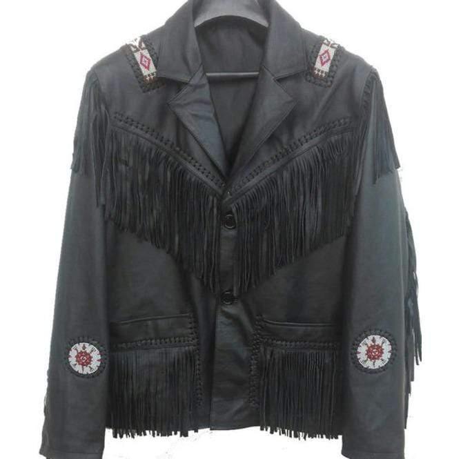 Western Leather Jacket, Black Cowboy Leather Fringe Jacket - Leather Loom