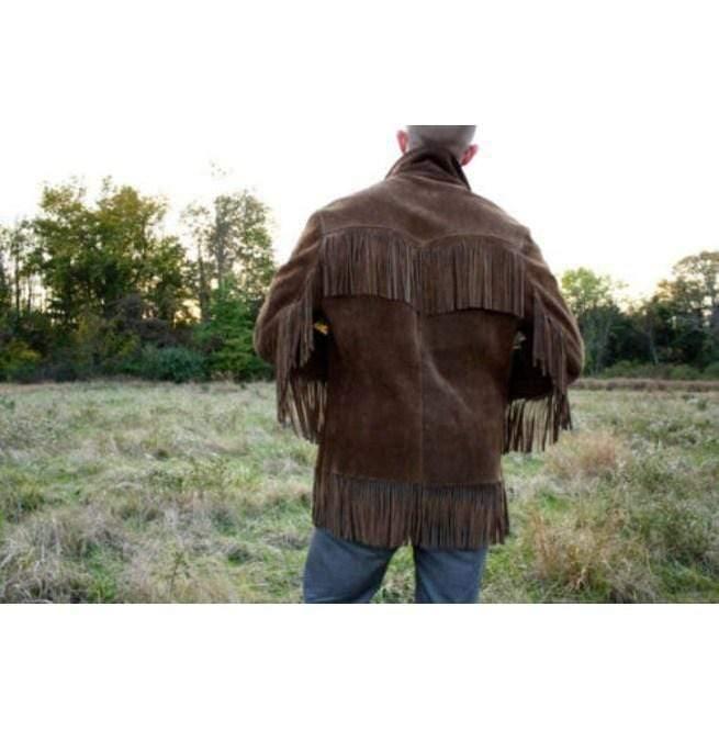 Men's Western Suede Jacket, Dark Brown Cowboy Suede Fringe Jacket - Leather Loom