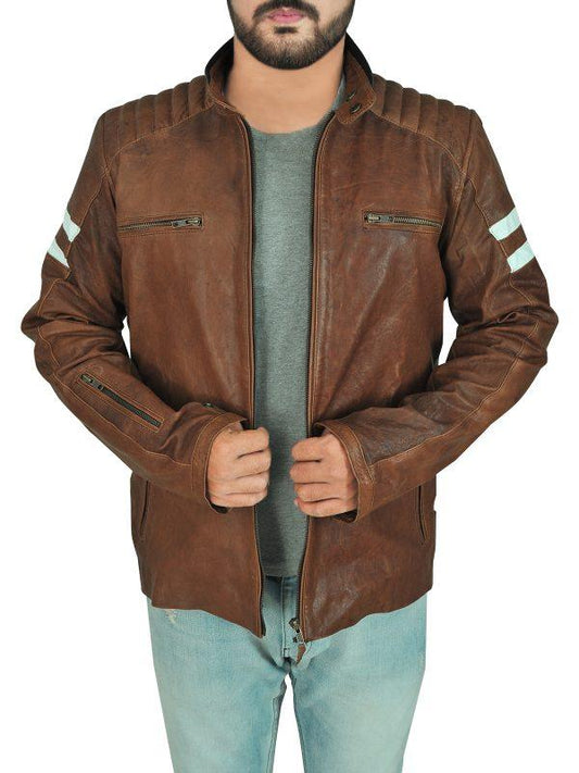 Classic Brown Leather Biker Jacket - Leather Loom