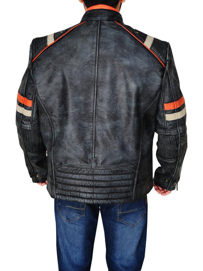 Men Distressed Black Cafe Racer Jacket - Leather Loom