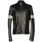 Men Black Leather Jacket With White Strips - Leather Loom