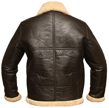 B3 RAF Brown Bomber Shearling Real Sheepskin Aviator Leather Jacket For Men - Leather Loom