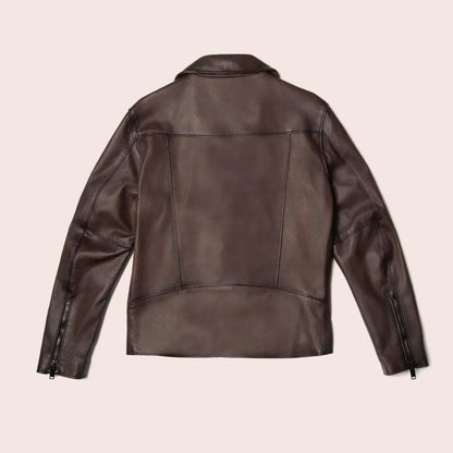 Men Brown Motorcycle Leather Racer Jacket - Leather Loom