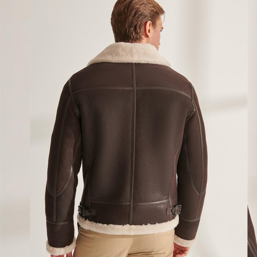 Brown Pilot Shearling Aviator Leather Jacket For Men - Leather Loom