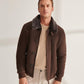 Men Brown Shearling Aviator Leather Bomber Jacket - Leather Loom