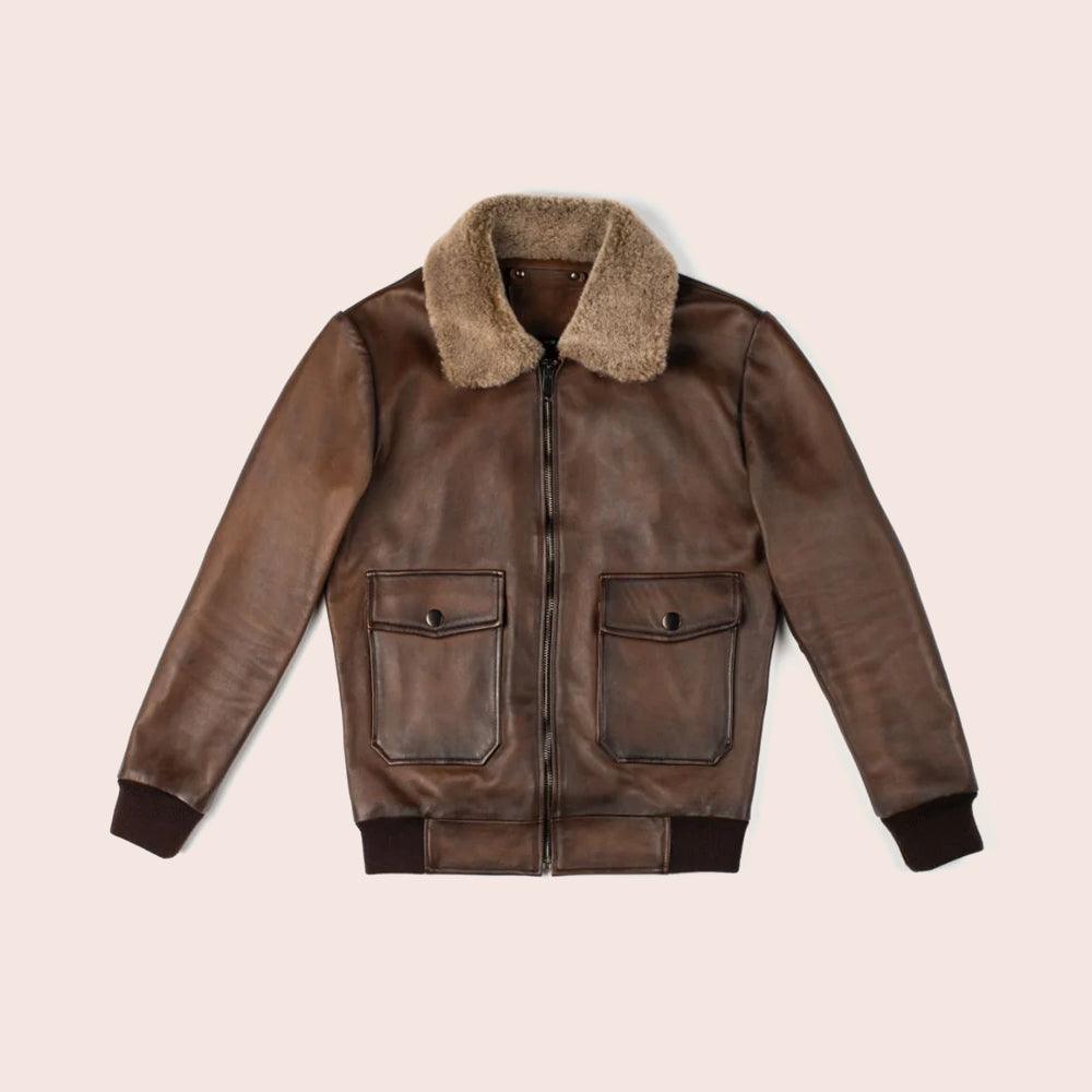 Men G-1 Flight Chocolate Brown Genuine Leather Bomber Jacket - Leather Loom