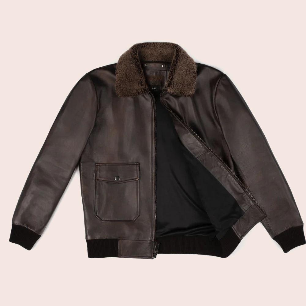 Shop Men's G-1 Flight Iconic Brown Leather Bomber Jacket | Classic