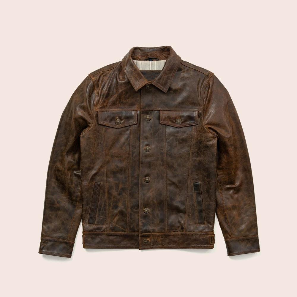 Men Lambskin Iconic Brown Trucker Leather Jacket - Leather Loom