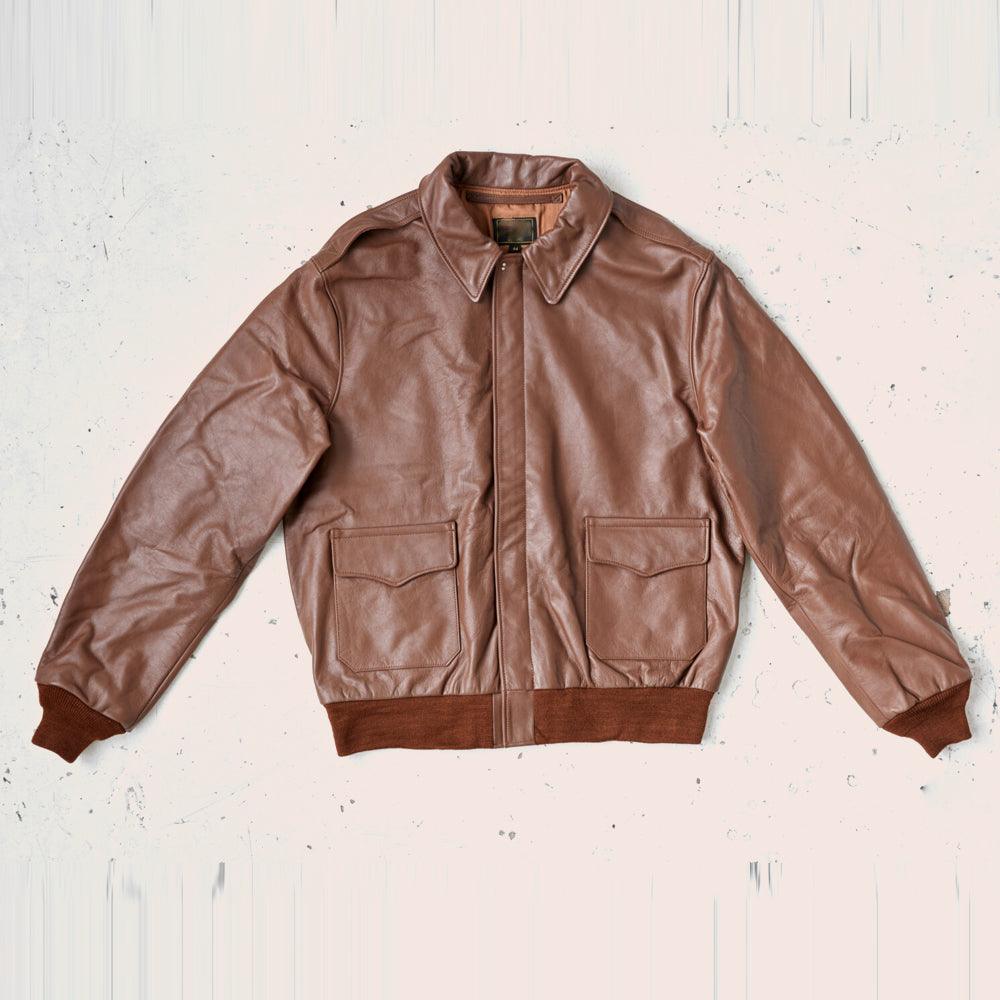 Men Lambskin Plain Brown A2 Leather Bomber Jacket - Leather Loom