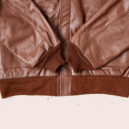 Men Lambskin Plain Brown A2 Leather Bomber Jacket - Leather Loom