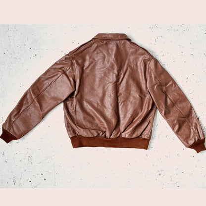 Men Lambskin Plain Brown A2 Leather Bomber Jacket - Leather Loom