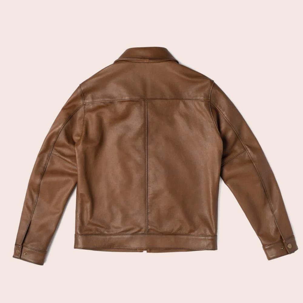 Men Point Collar Classic Brown Leather Jacket - Leather Loom