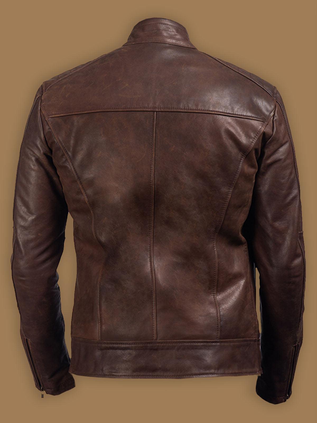 Men Polish Brown Leather Jacket - Leather Loom