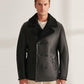 Classic Black Flying Sheepskin Shearling Aviator Long Leather Jacket Coat - Leather Loom