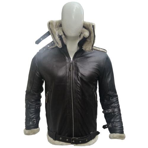 Men's Aviator B3 Bomber Double Collar Faux Shearling Brown Leather Jacket - Leather Loom