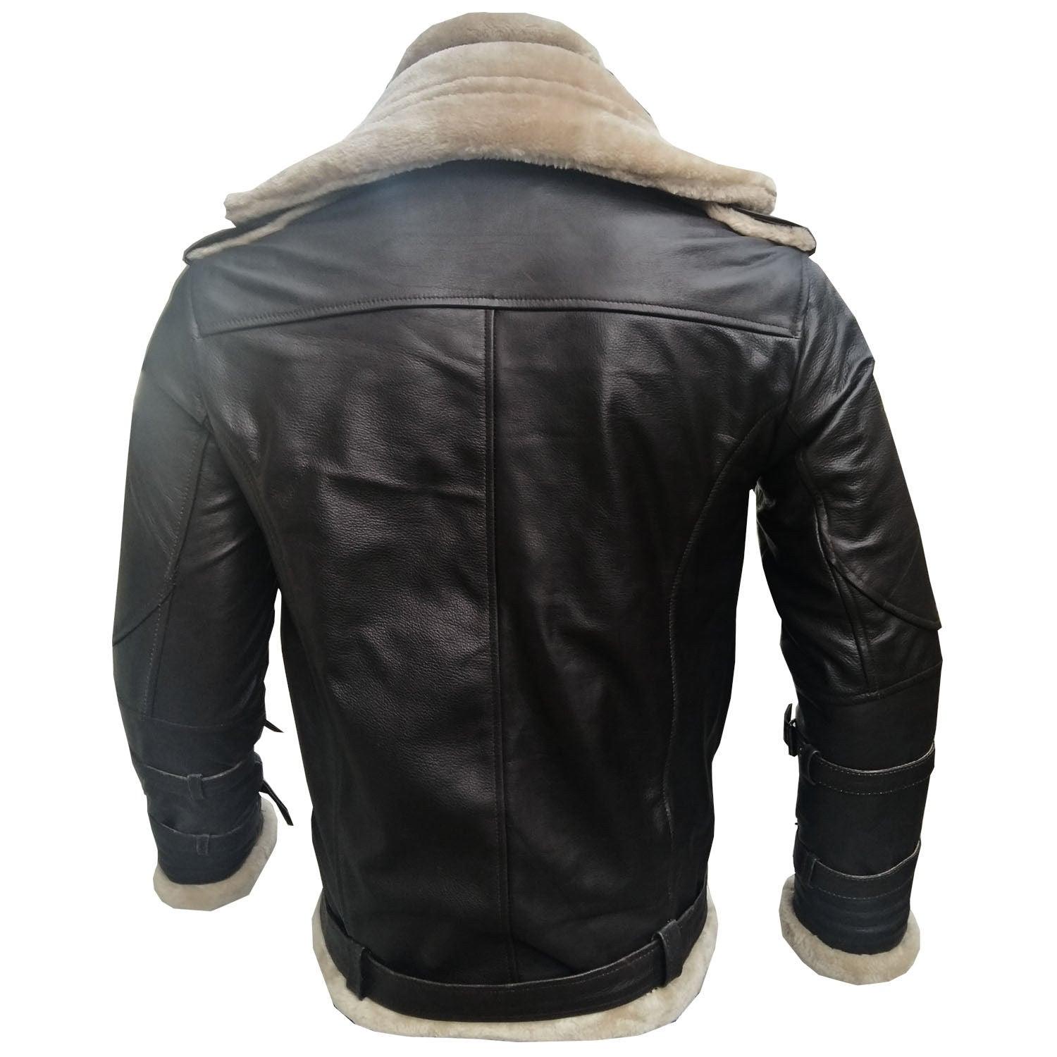 Men's Aviator B3 Bomber Double Collar Faux Shearling Brown Leather Jacket - Leather Loom
