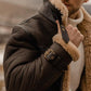 Men's Brown B3 Flying Aviator Shearling Leather Long Jacket Coat - Leather Loom