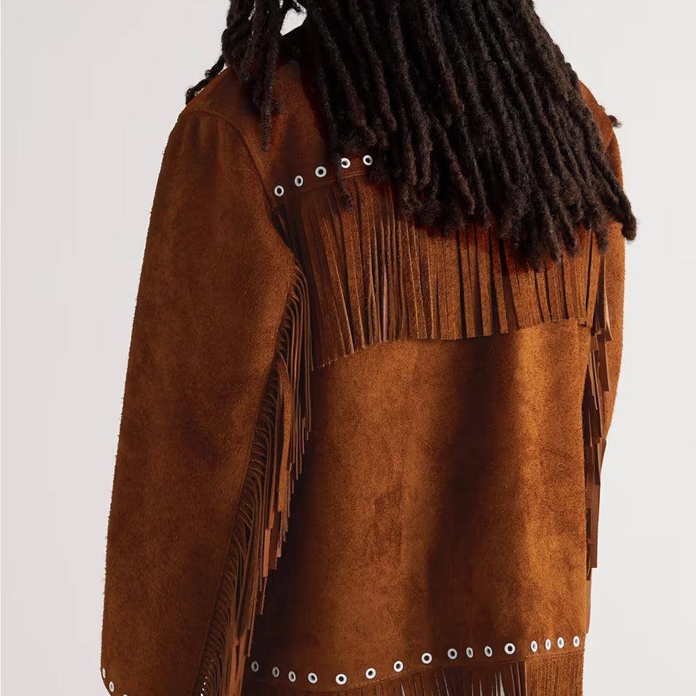 Men's Brown Suede Leather Cowboy Jacket with Fringes - Leather Loom
