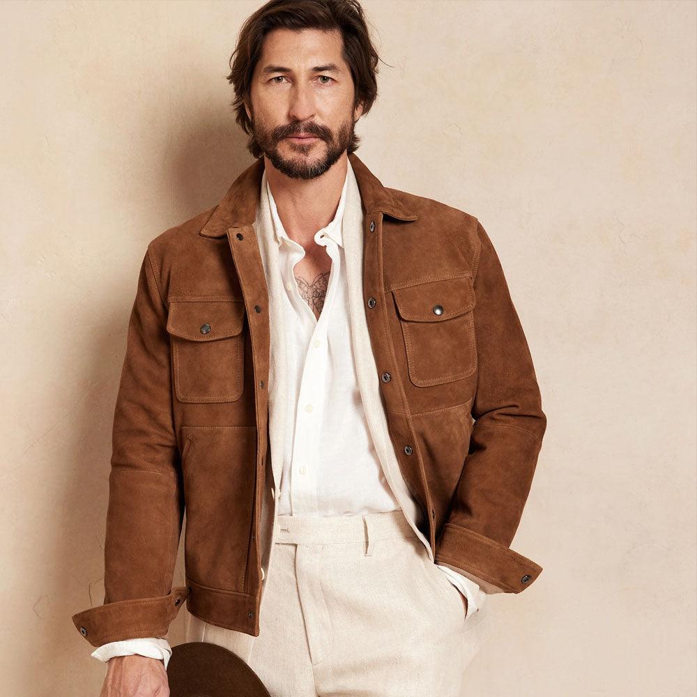 Men's Brown Suede Leather Cowboy Western Jacket - Leather Loom