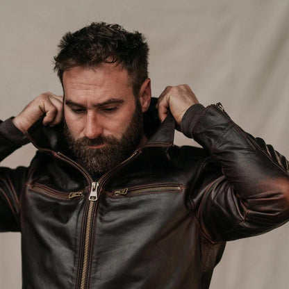 Men's Classic Brown Flight Leather Jacket - Leather Loom