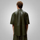 Men's Dark Green Half Sleeves Leather Shirt - Leather Loom