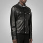 Men's Dotted Pattern Full Sleeves Black Leather Shirt - Leather Loom