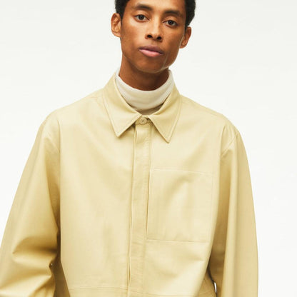 Men's Off White Full Sleeves Normal Fit Leather Shirt - Leather Loom