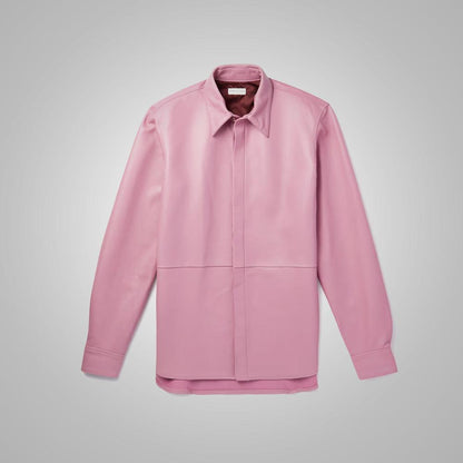 Men's Pink Skinny Leather Shirt - Leather Loom