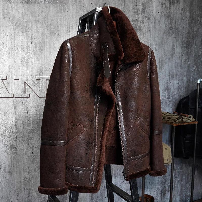 Men B3 Sheepskin Brown Shearling Leather Jacket - Leather Loom