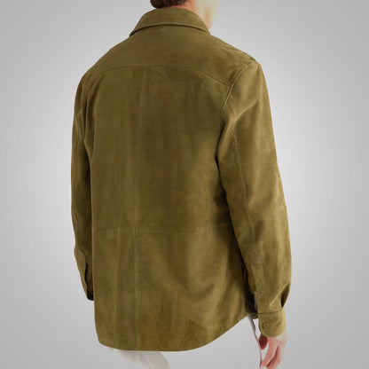 Men's Suede Green Full Sleeves Leather Shirt - Leather Loom