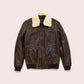 Men's Vintage Lambskin A2 Brown Leather Shearling Bomber Jacket - Leather Loom